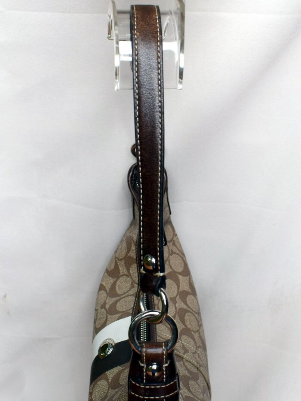 Coach Signature Stripe Chelsea Hobo Shoulder Bag F14476 Khaki Brown - Picture 9 of 13